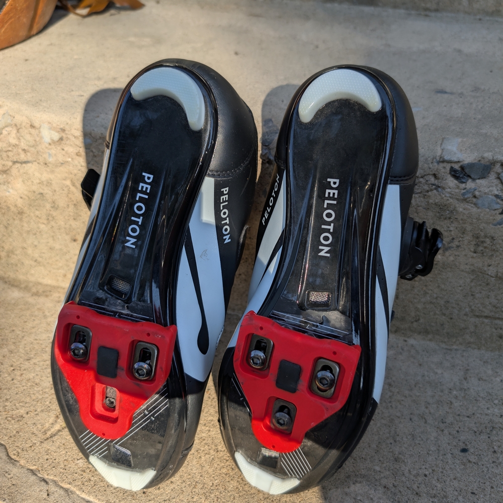 Peloton Black and White Cycling Shoes with Red Accents